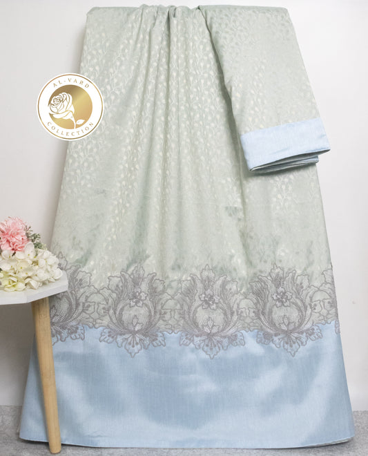 Sage Green Self Print Rida With Smart  Lace & Panel