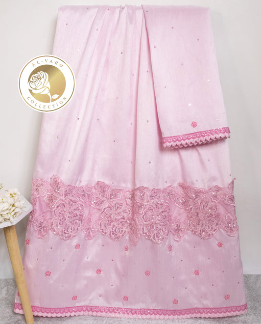 Baby Pink Semi Bhari Rida Smart Lacing & Aari work