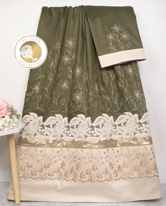 Mehandi green heavy lacing rida with border embroidery work