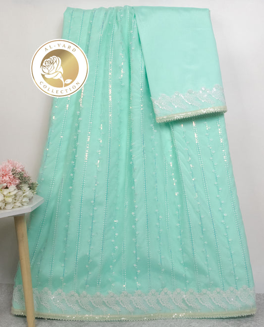 Mint Green Rida With Full Heavy Net Peice & Heavy Lace