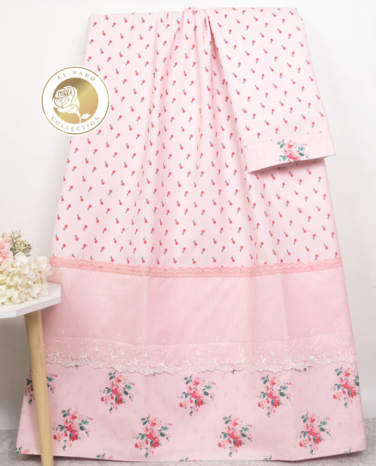 Baby Pink Printed Rida With Smart Panel & Lace