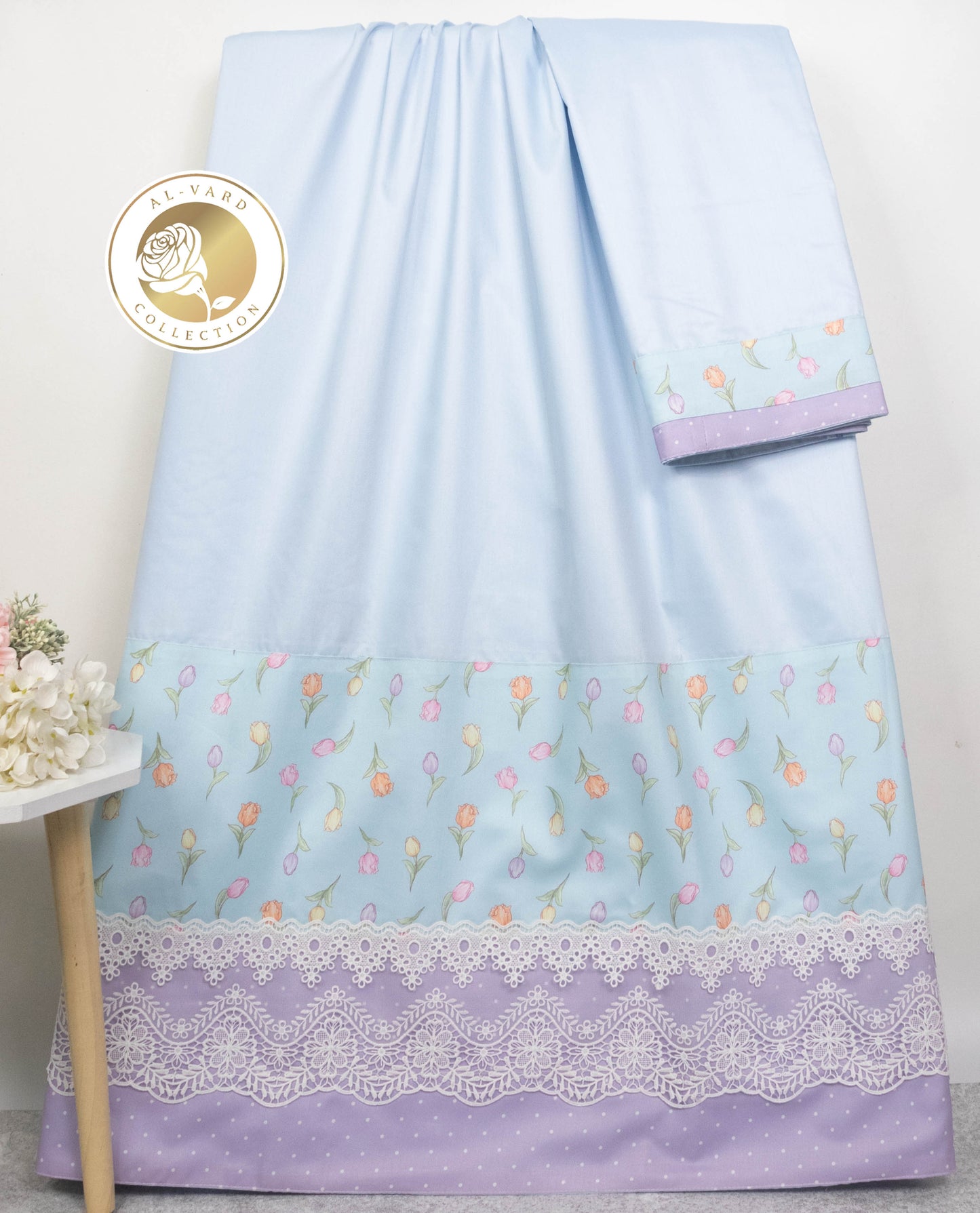 Light Blue Rida With Multicolor Rose Print Panel & Lace