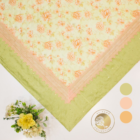 Lemon Yellow Floral Printed Quilted Sujni With Smart Lace & Green Border