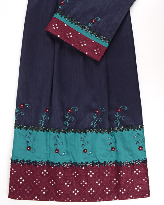 Navy Blue Rida With Smart Panel & Lite Floral Work