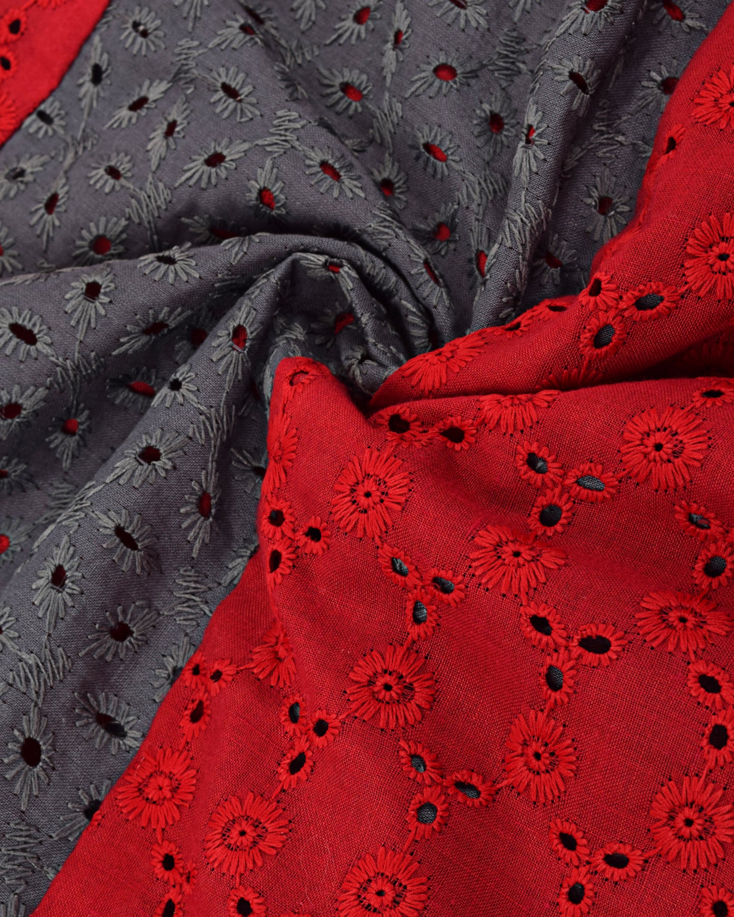Red & Grey Hakoba Skirt Pattern Rida With Rose Applique