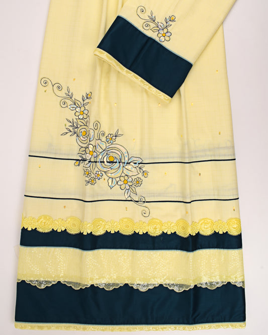 Lemon Yellow Rida With Floral Work & Smart Sequence Lace