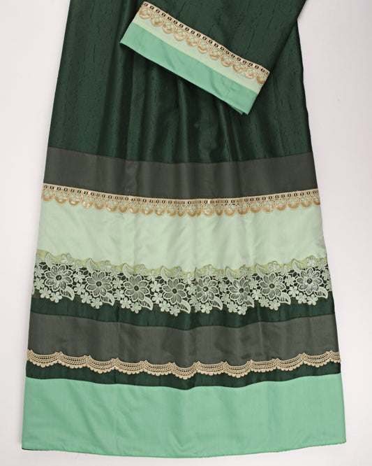 Dark Green Rida With Smart Lace & Color Block Pattern