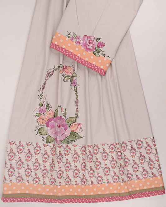 Beige Color Rida With Smart Printed Panel & Flower Basket Painted