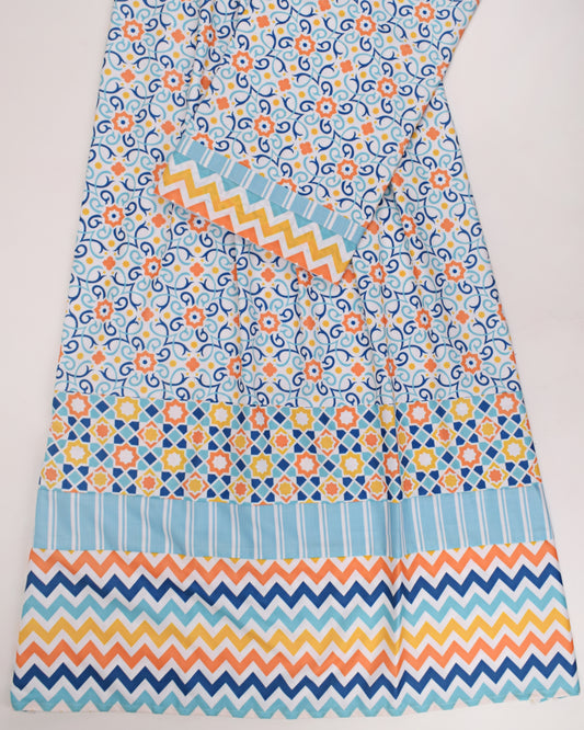 White Base Multi Color Print Rida With Smart Chevron Panel