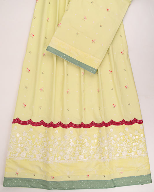 Lemon Yellow Printed Rida With Smart Sequence Lace & Panel