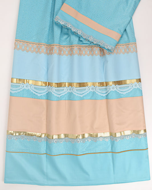 Turquoise Glitter Rida With Smart Lace & Plain Panel