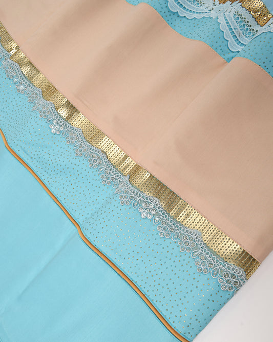 Turquoise Glitter Rida With Smart Lace & Plain Panel