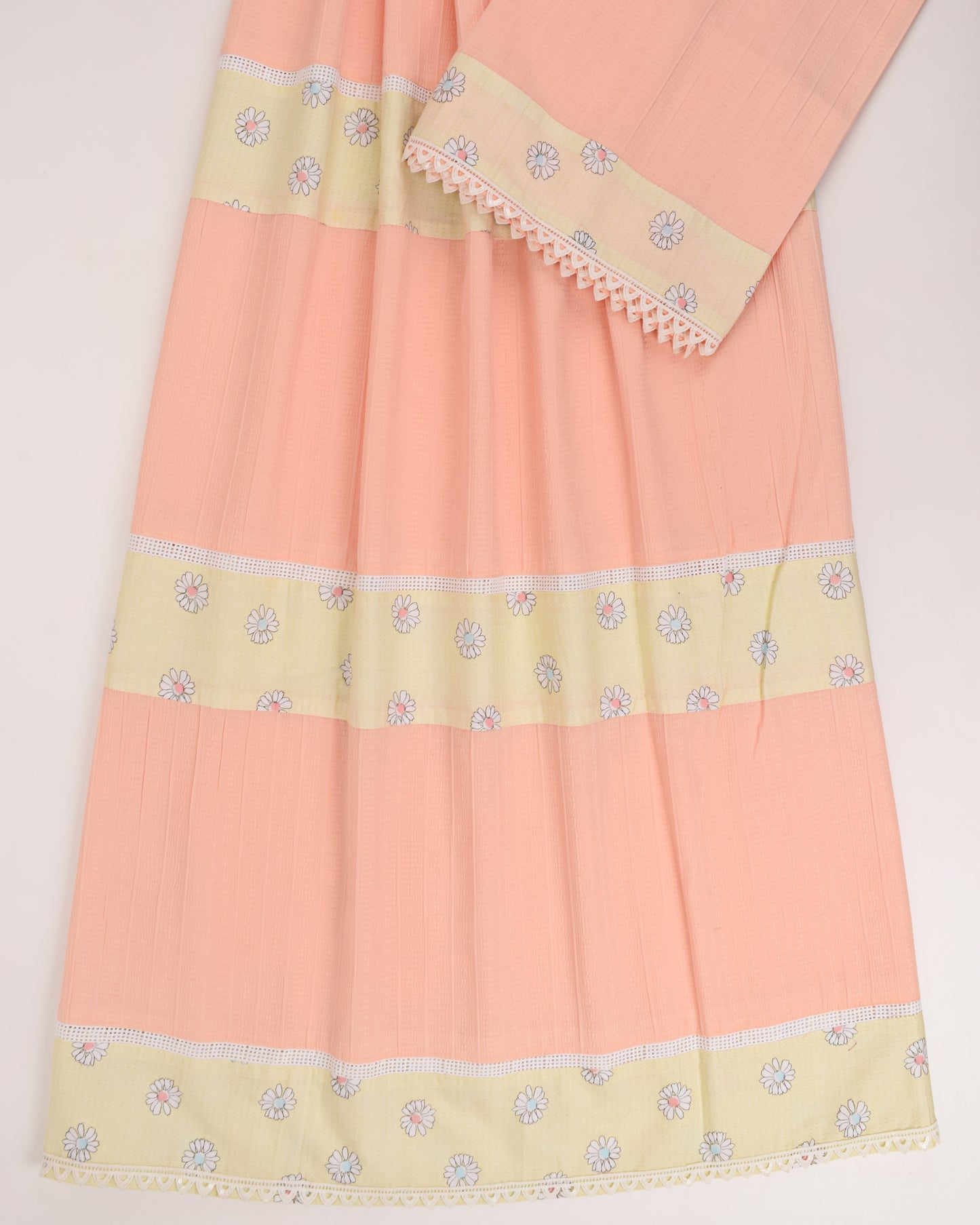 Light Peach Crush Rida With Floral Printed Panel