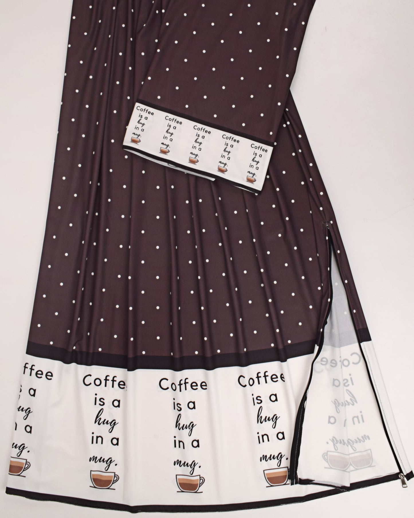 Dark Brown Dots Swim Wear With Panel With Coffee Is A Hug In A Mug