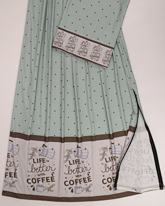 Sage Green Dots Swim Wear With Life Is Better With Coffee Printed