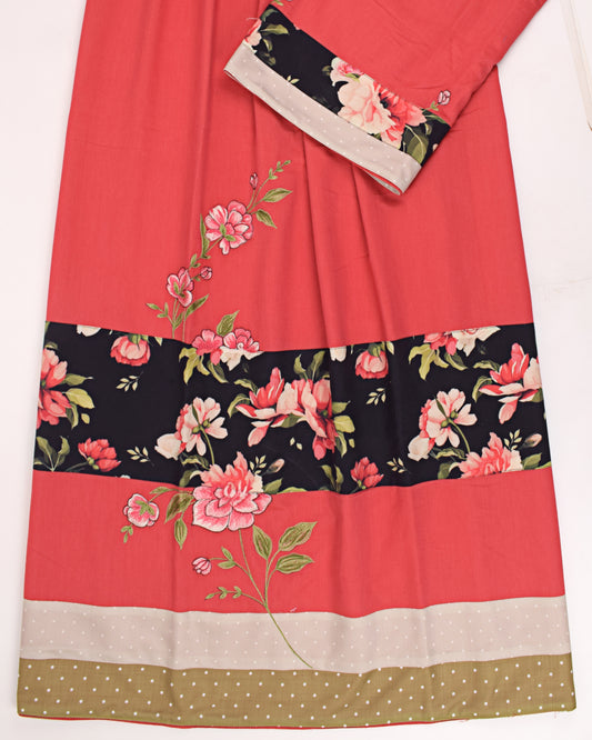 Tomato Red Rida With Smart Panel & Floral Work