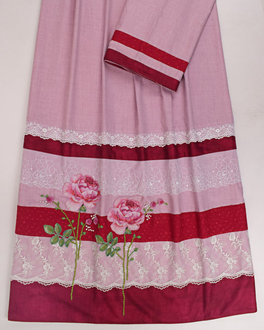 Light Pink Rida With Smart Lace Panel & Rose Applique