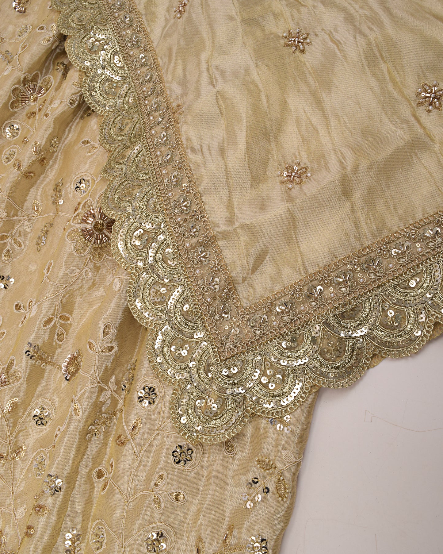 Cream RCJ  With Full Floral Aari Work & Aari Work Border On Dupatta