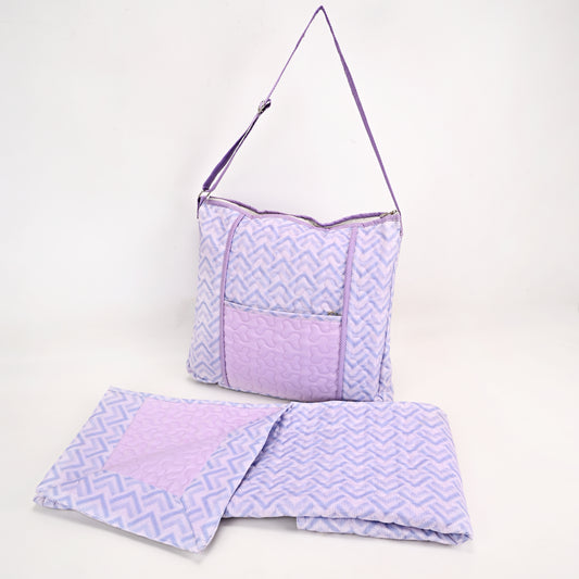 Light Purple Chevron Print Quilted Masallah & Bag Set With Front Pocket