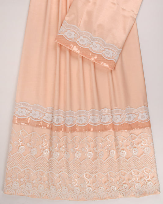 Peach Silk Rida With Smart Sequence Lace & Panel