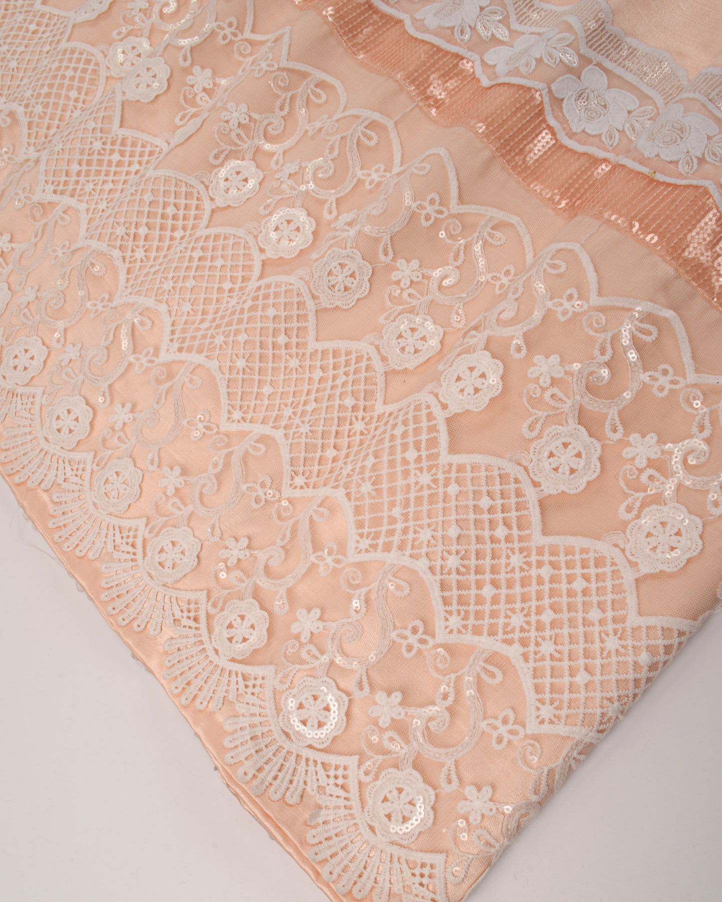 Peach Silk Rida With Smart Sequence Lace & Panel