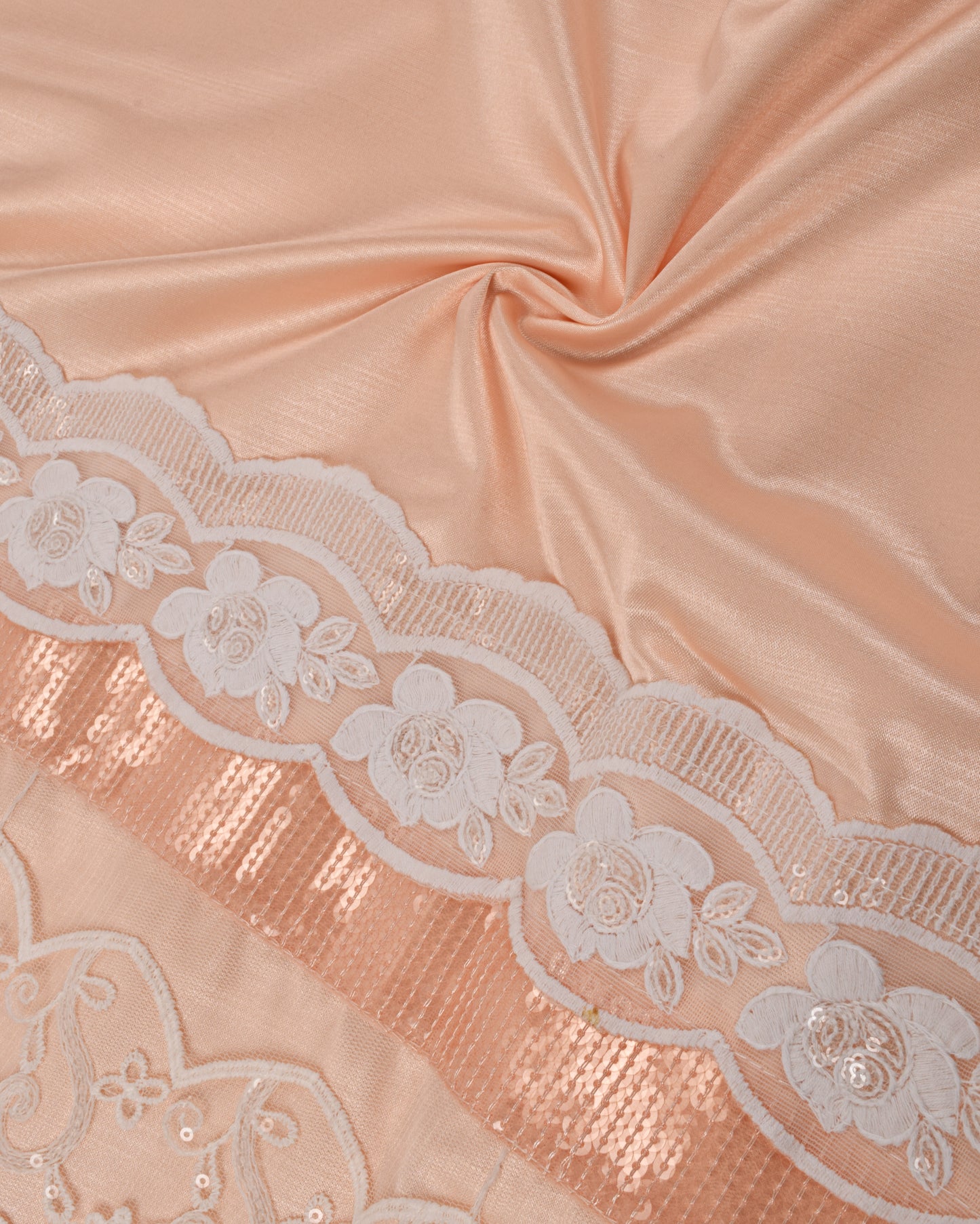 Peach Silk Rida With Smart Sequence Lace & Panel