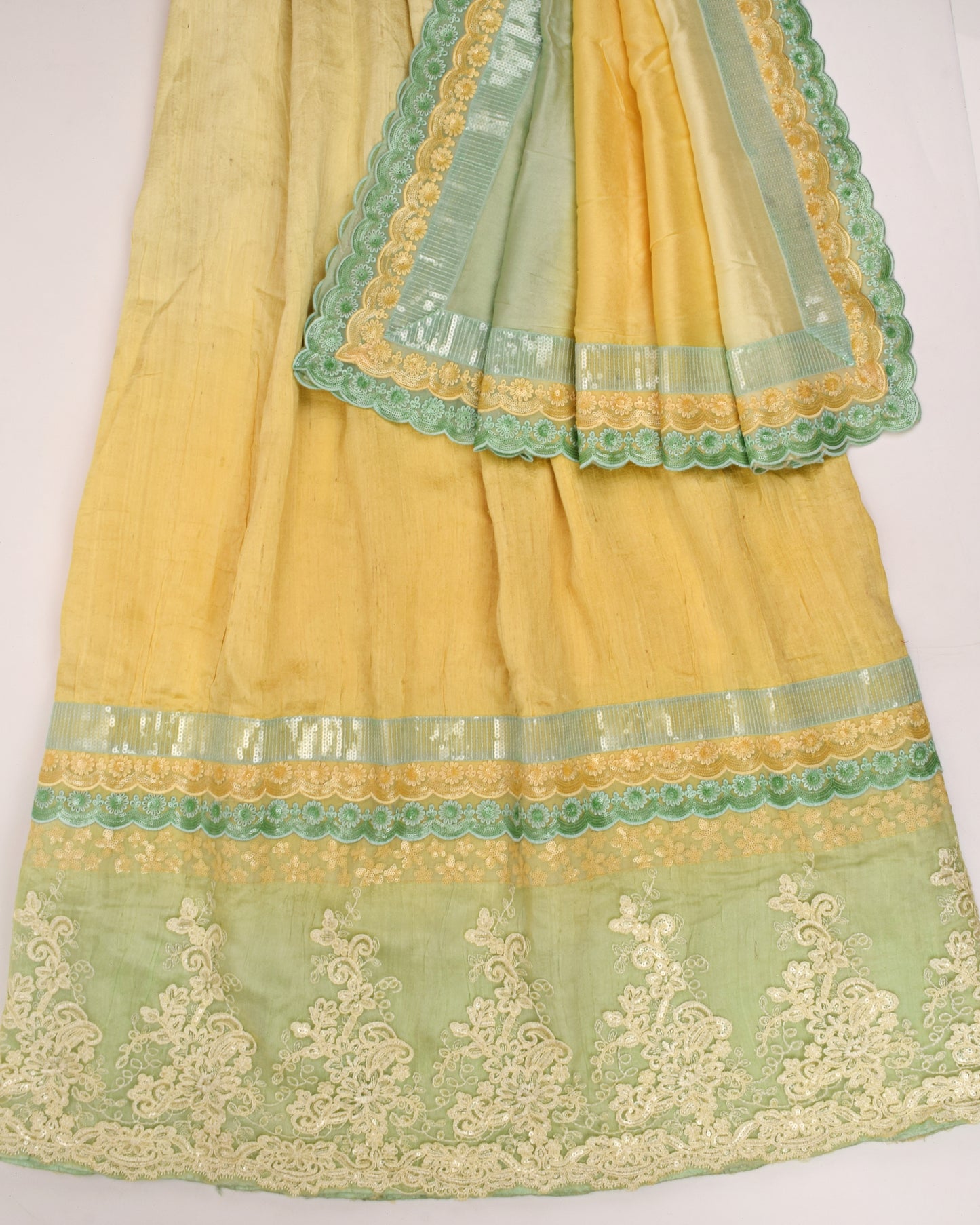 Yellow & Green Shaded Heavy Look Jodi  With Net Peice & Lace Peice