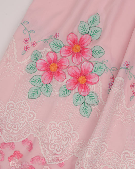 Baby Pink Rida With Smart Lace & Floral Applique Work