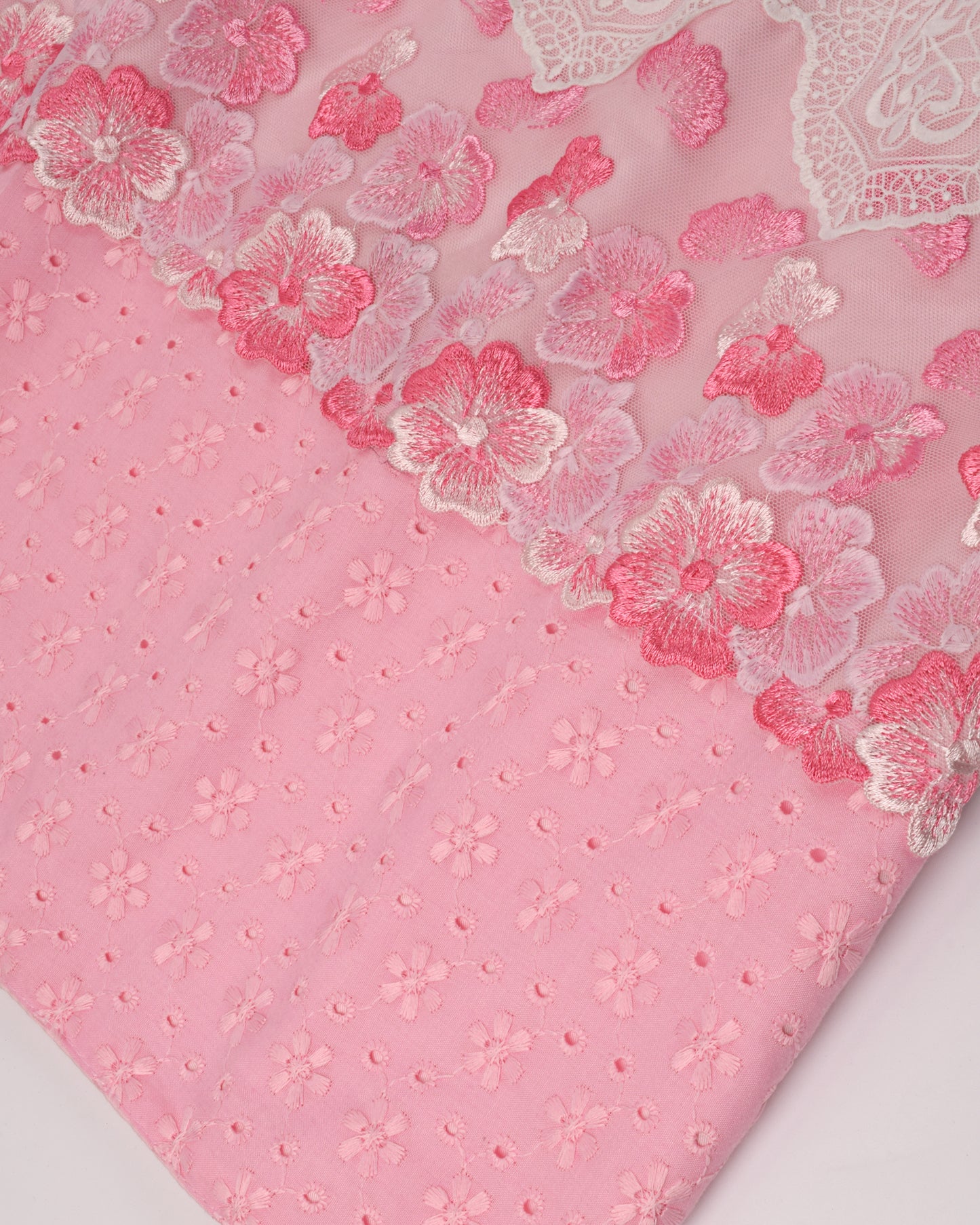 Baby Pink Rida With Smart Lace & Floral Applique Work