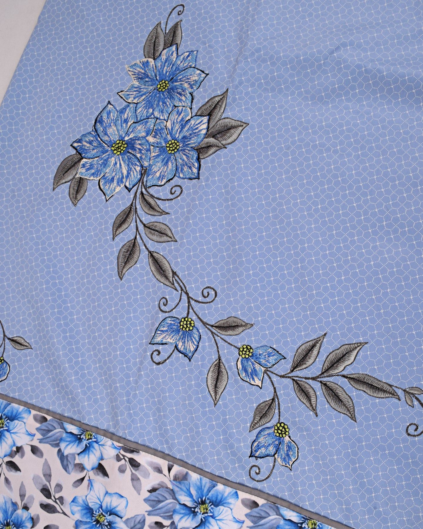 Sky Blue Rida With Smart Floral Panel & Lite Work