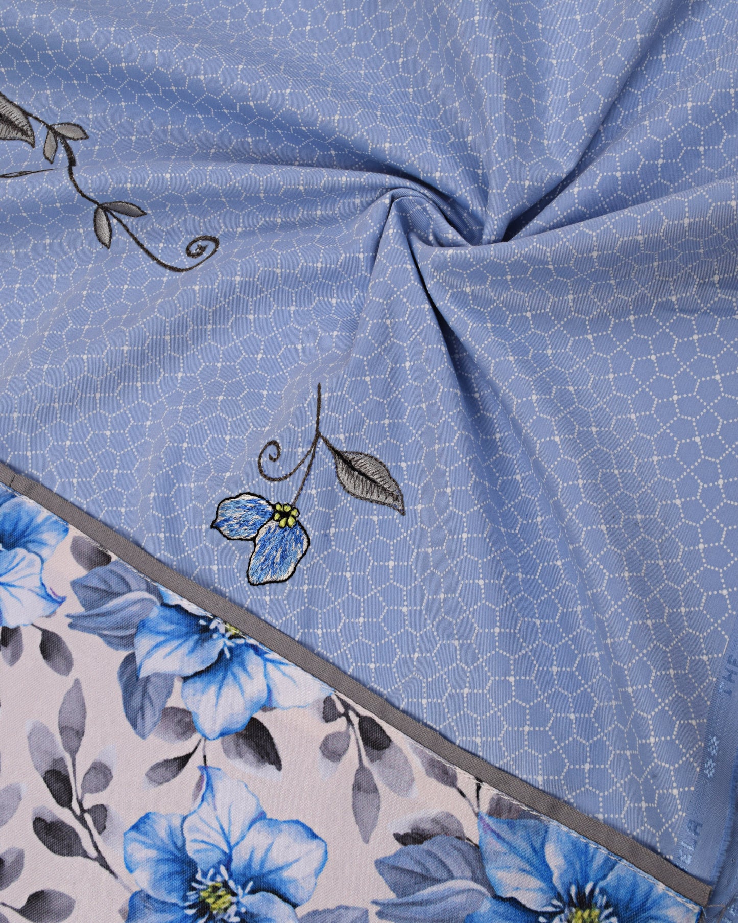 Sky Blue Rida With Smart Floral Panel & Lite Work