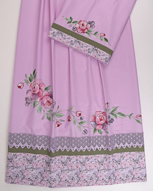 Lavender Rida With Smart Floral Panel Lace & Floral Painting