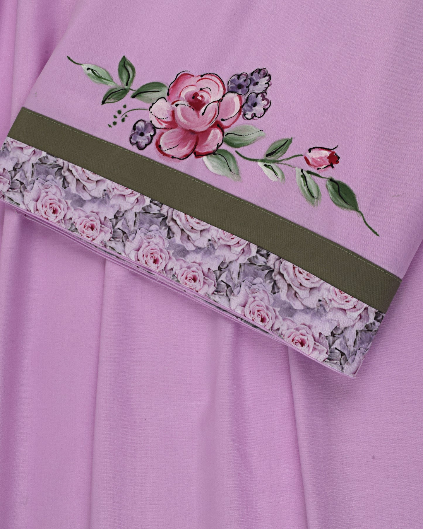 Lavender Rida With Smart Floral Panel Lace & Floral Painting