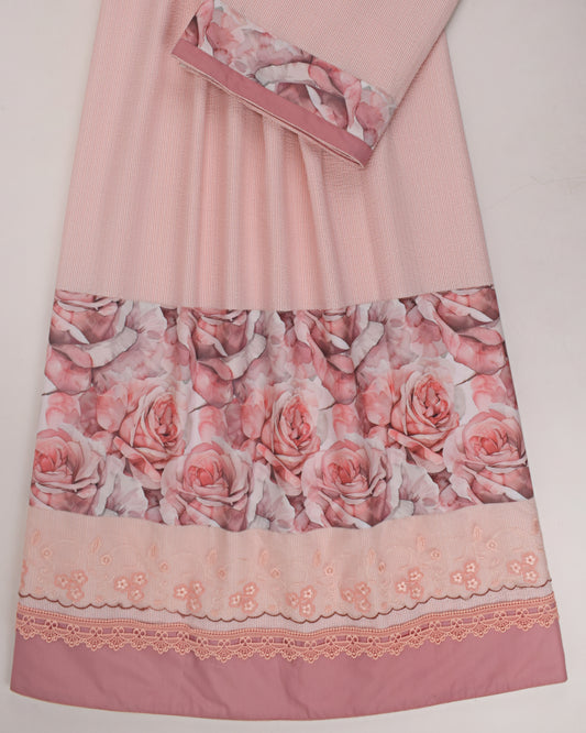 Light Pink Popcorn Rida With Smart Floral Panel & Smart Lace