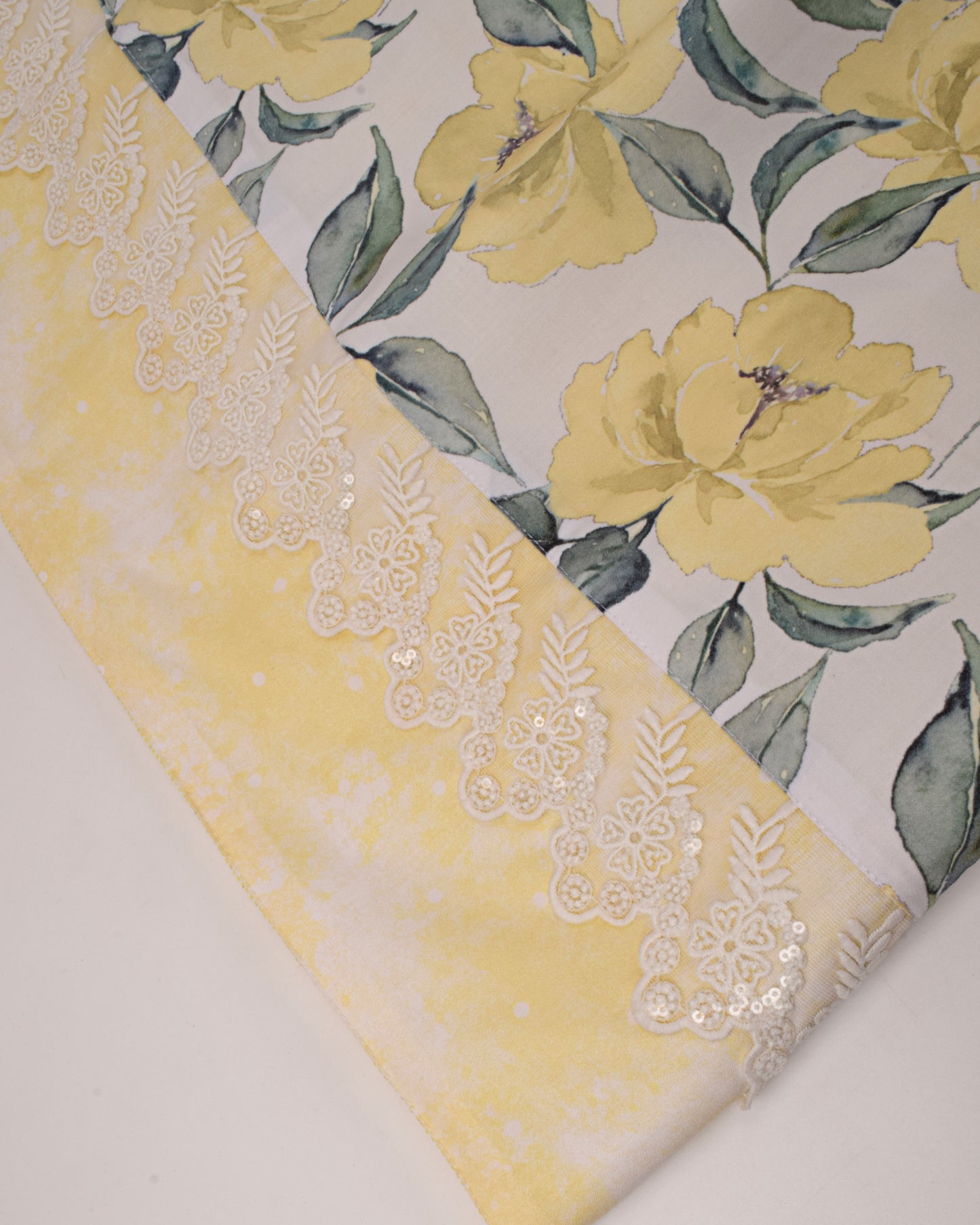 Lemon Yellow Popcorn Rida With Smart Floral Panel & Lace