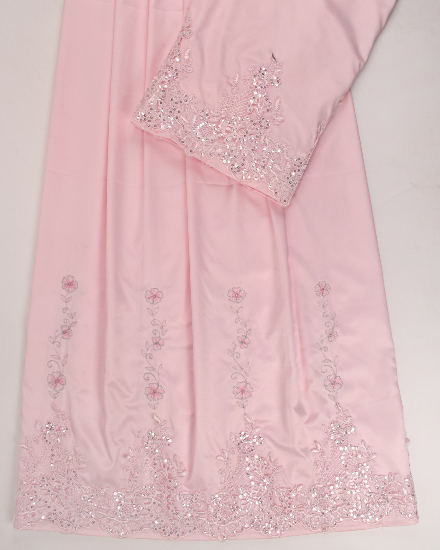 Baby Pink Rida With White Shining Lace & Embroidery Work