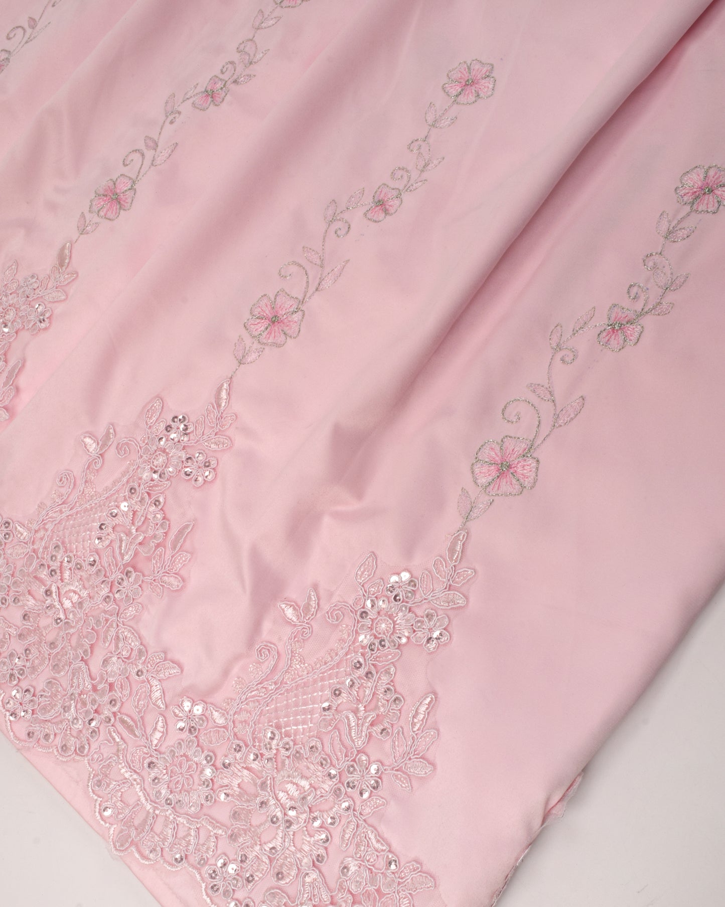 Baby Pink Rida With White Shining Lace & Embroidery Work