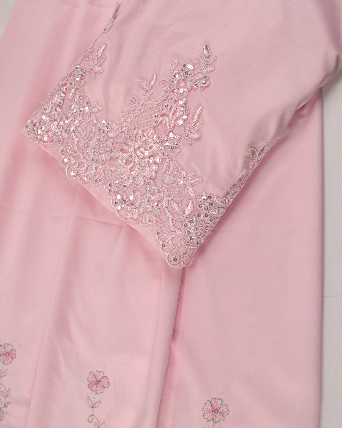 Baby Pink Rida With White Shining Lace & Embroidery Work