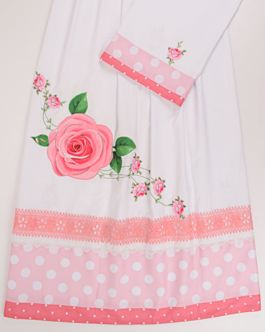 White Base Rida With Smart Polka Dots Panel & Floral Applique