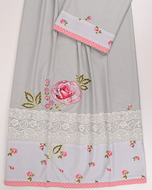 Light Grey Rida With Smart Floral Panel,Lace & Rose Work