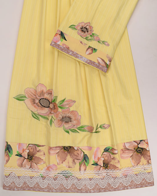 Mango Yellow Rida With Floral Panel & Floral Embroidery-1750/-