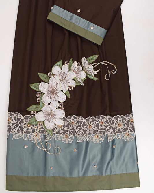 Dark Brown Rida With Smart Applique & Aari Touch Up On Lace