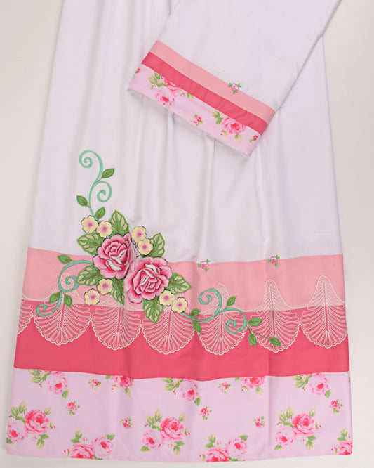 White Rida With Smart Floral Panel &  Floral Applique