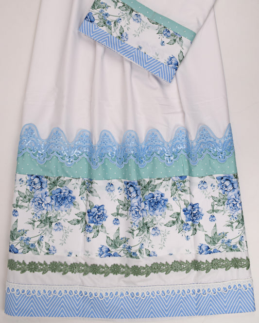 White Rida With Smart Blue Floral Panel & Smart Lace