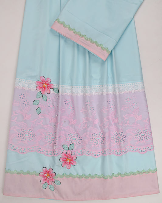 Light Blue Rida With Smart Lace & Floral Applique Work