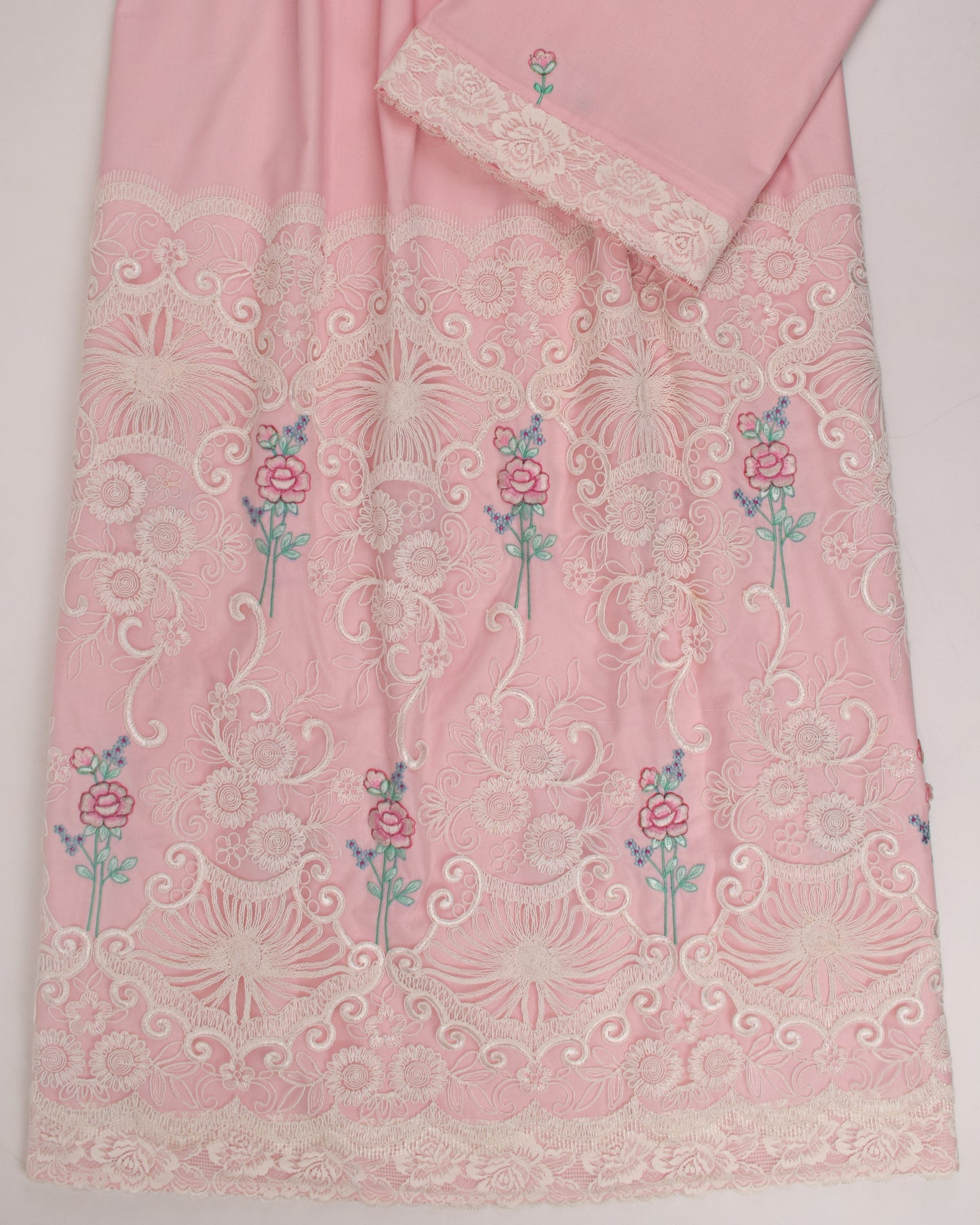 Baby Pink Rida With Full Lace & Floral Work In Lace