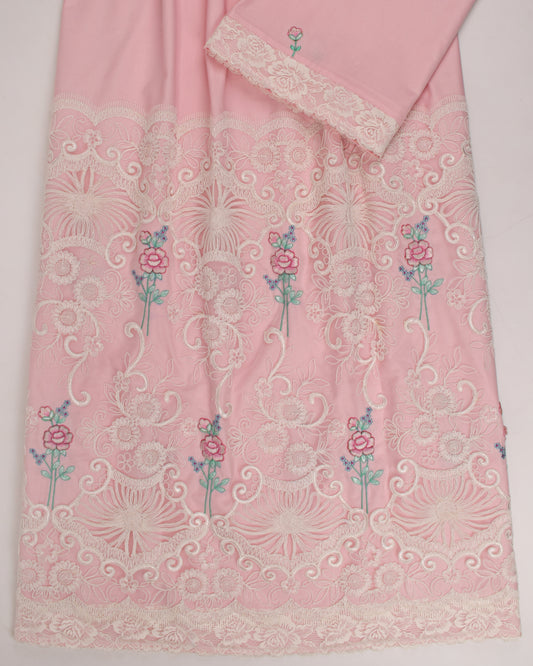 Baby Pink Rida With Full Lace & Floral Work In Lace