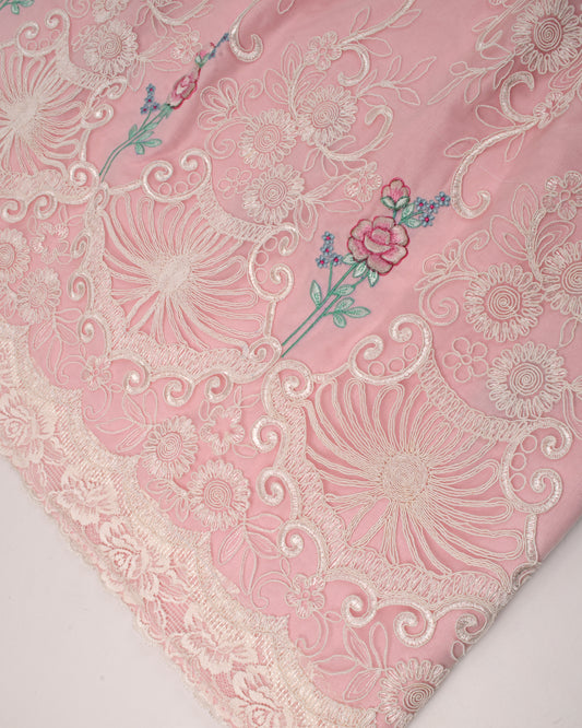 Baby Pink Rida With Full Lace & Floral Work In Lace