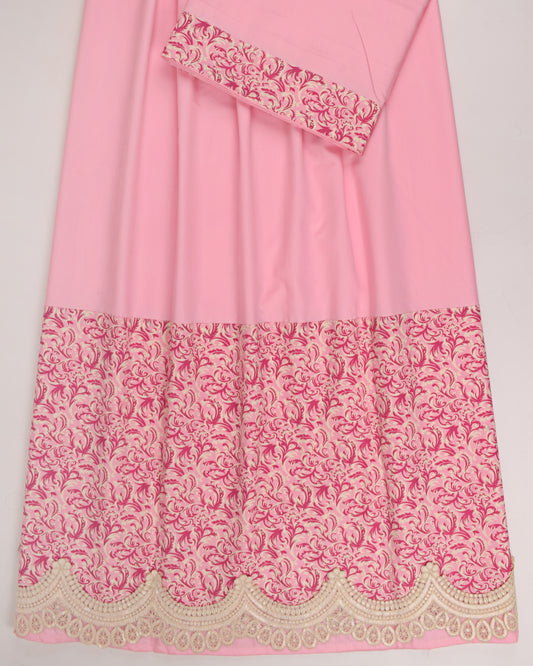 Onion Pink Rida With Floral Printed Panel & Smart Lace