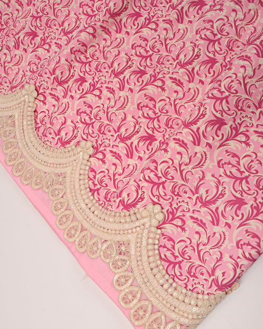 Onion Pink Rida With Floral Printed Panel & Smart Lace